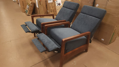 Set of Two, Wood Frame Push Back Recliners! (NEW)

-Brand new and assembled right out of the box