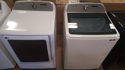 Samsung 5.1 cu. ft. Smart Top Load Washer with AcitveWave Agitator and 7.4 cu. ft. Smart ELECTRIC Dryer with Steam Sanitize+!

-Set is Brand New (Washer was Lightly Dented on The Front Side From Shipping) - (Photos Shown)