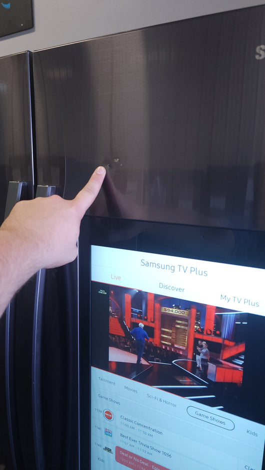 Samsung 26.5 cu. ft. Large Capacity 3-Door French Door Refrigerator with Family Hub and External Water and Ice Dispenser!  -  (USED - VERY CLEAN!)

-Used, but is very clean and works perfectly