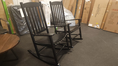 Mainstays Outdoor Wood Porch Rocking Chair, Black, Set of 2!

-Brand new and assembled -(One Chair Does Have a Small Crack on The Side of the butt, photos shown)