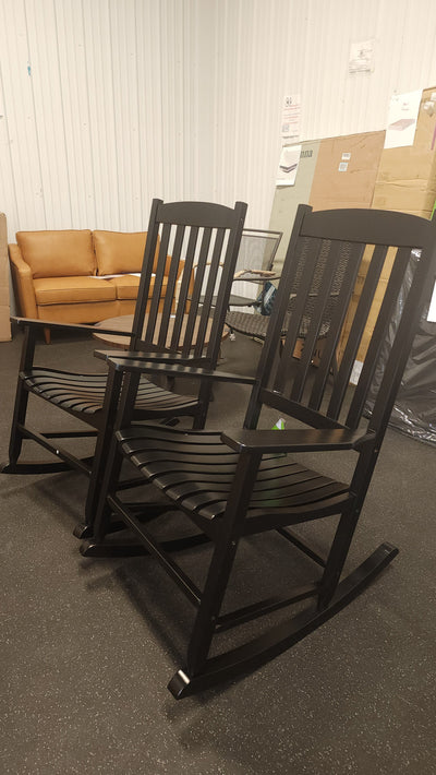 Mainstays Outdoor Wood Porch Rocking Chair, Black, Set of 2!

-Brand new and assembled -(One Chair Does Have a Small Crack on The Side of the butt, photos shown)