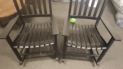 Mainstays Outdoor Wood Porch Rocking Chair, Black, Set of 2!

-Brand new and assembled -(One Chair Does Have a Small Crack on The Side of the butt, photos shown)