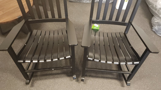 Mainstays Outdoor Wood Porch Rocking Chair, Black, Set of 2!

-Brand new and assembled -(One Chair Does Have a Small Crack on The Side of the butt, photos shown)