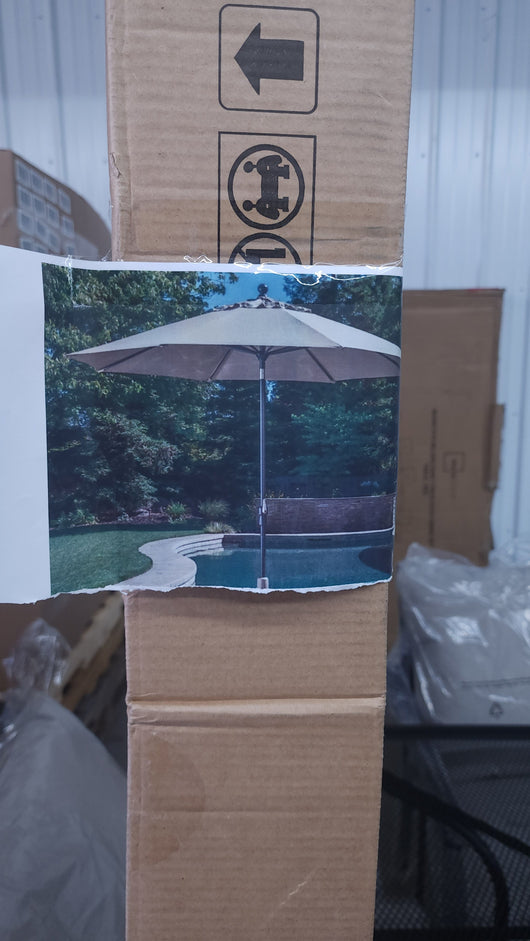 8 PC OUTDOOR DINING SET! (SIX CHAIRS, ROUGHT IRON DINING TABLE, & AN UMBRELLA!)

-Whole set is Brand New & Assembled