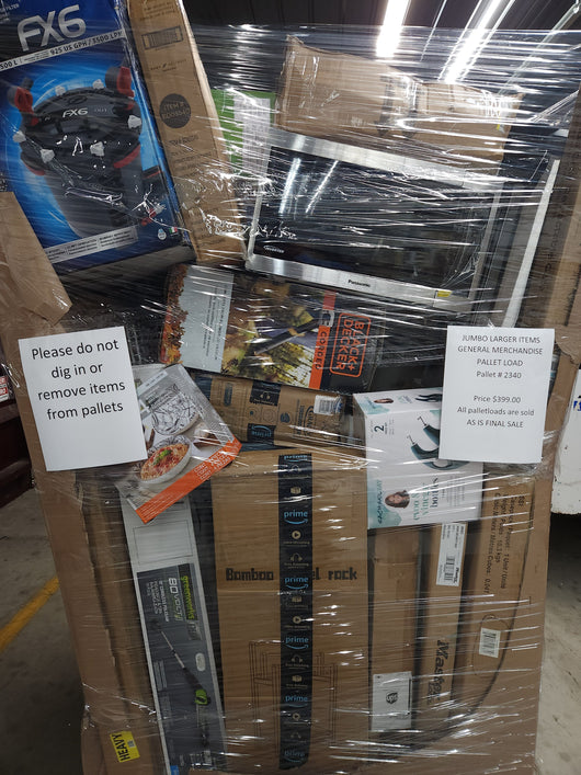 JUMBO LIQUIDATION PALLET- Number # 2340

 

$399 after 20 percent automatic discount at checkout 