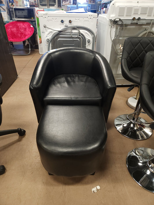 Easyfashion Contemporary Faux Leather Club Chair and Ottoman Set, Black! -NEW!