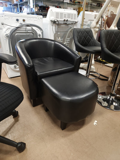 Easyfashion Contemporary Faux Leather Club Chair and Ottoman Set, Black! -NEW!