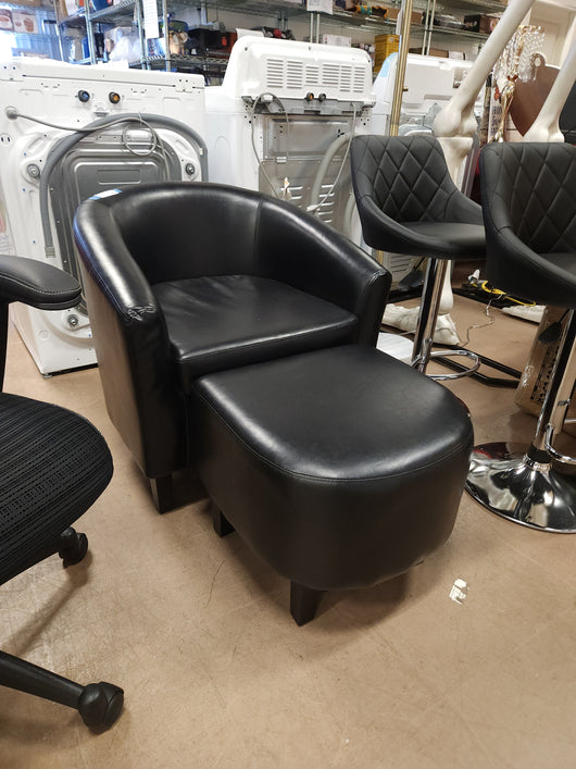 Easyfashion Contemporary Faux Leather Club Chair and Ottoman Set, Black! -NEW!