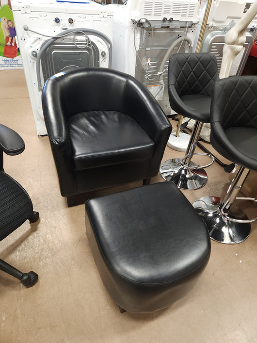 Easyfashion Contemporary Faux Leather Club Chair and Ottoman Set, Black! -NEW!
