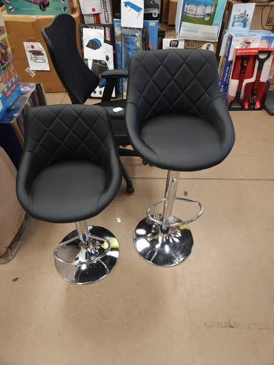 Set of 2 Faux Leather Adjustable Stools, Black!

-Brand new and Assembled, but one stool has a very small tear, photos shown
