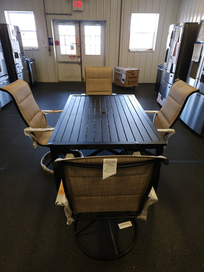 5Pc Outdoor Dining Set, Black Metal!

-Brand new and Assembled, but table does have some small indents from shipping, photos shown