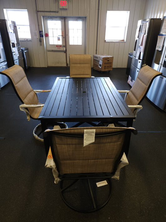 5Pc Outdoor Dining Set, Black Metal!

-Brand new and Assembled, but table does have some small indents from shipping, photos shown