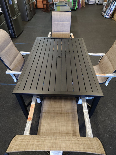 5Pc Outdoor Dining Set, Black Metal!

-Brand new and Assembled, but table does have some small indents from shipping, photos shown