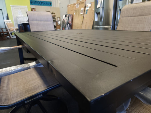 5Pc Outdoor Dining Set, Black Metal!

-Brand new and Assembled, but table does have some small indents from shipping, photos shown