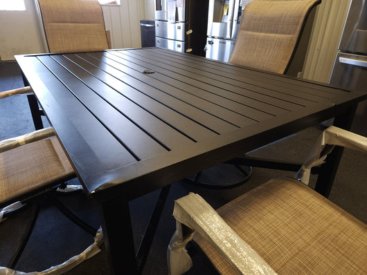 5Pc Outdoor Dining Set, Black Metal!

-Brand new and Assembled, but table does have some small indents from shipping, photos shown