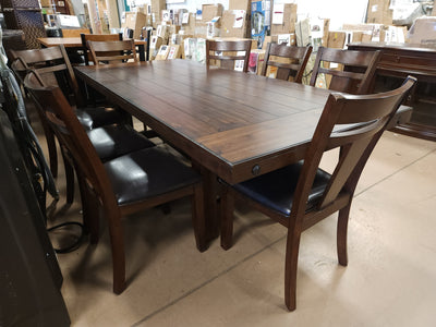 Teton 9Pc Solid Wood Dark Brown/Espresso Dining Set! (NEW & ASSEMBLED - CHAIRS HAVE DEFECTS, PHOTOS SHOWN)

-Brand new and Assembled, some chairs have scratches/frays from shipping, photos shown