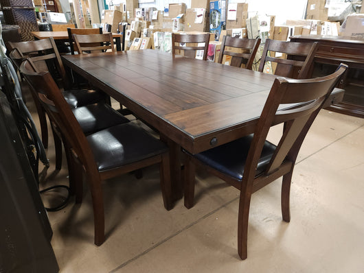 Teton 9Pc Solid Wood Dark Brown/Espresso Dining Set! (NEW & ASSEMBLED - CHAIRS HAVE DEFECTS, PHOTOS SHOWN)

-Brand new and Assembled, some chairs have scratches/frays from shipping, photos shown