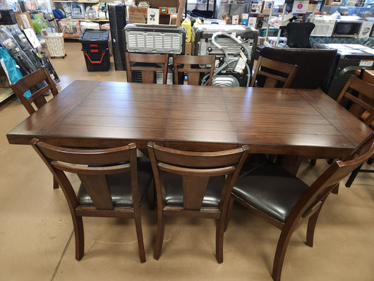 Teton 9Pc Solid Wood Dark Brown/Espresso Dining Set! (NEW & ASSEMBLED - CHAIRS HAVE DEFECTS, PHOTOS SHOWN)

-Brand new and Assembled, some chairs have scratches/frays from shipping, photos shown