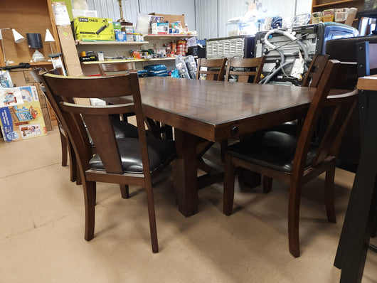 Teton 9Pc Solid Wood Dark Brown/Espresso Dining Set! (NEW & ASSEMBLED - CHAIRS HAVE DEFECTS, PHOTOS SHOWN)

-Brand new and Assembled, some chairs have scratches/frays from shipping, photos shown