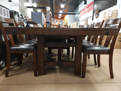 Teton 9Pc Solid Wood Dark Brown/Espresso Dining Set! (NEW & ASSEMBLED - CHAIRS HAVE DEFECTS, PHOTOS SHOWN)

-Brand new and Assembled, some chairs have scratches/frays from shipping, photos shown