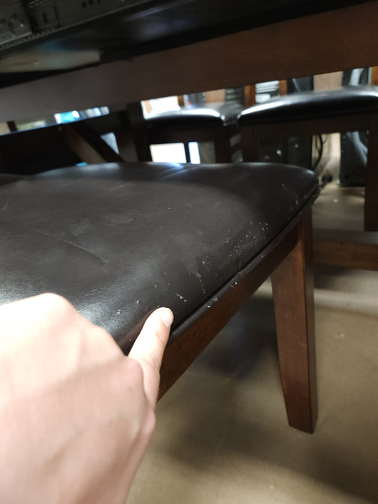 Teton 9Pc Solid Wood Dark Brown/Espresso Dining Set! (NEW & ASSEMBLED - CHAIRS HAVE DEFECTS, PHOTOS SHOWN)

-Brand new and Assembled, some chairs have scratches/frays from shipping, photos shown