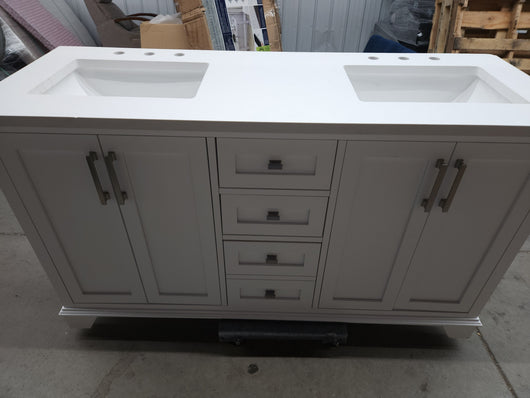 Ove Broadway 60" Double Sink Bathroom Vanity! (NEW/MISSING BACKSPLASH/CHIPPED CORNER)

-Brand new out of the box, has some light chips on two corners and front trim, photos shown