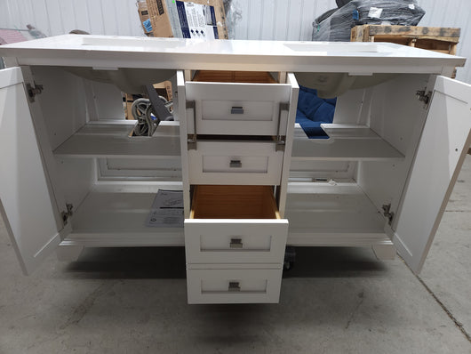 Ove Broadway 60" Double Sink Bathroom Vanity! (NEW/MISSING BACKSPLASH/CHIPPED CORNER)

-Brand new out of the box, has some light chips on two corners and front trim, photos shown