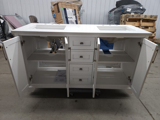 Ove Broadway 60" Double Sink Bathroom Vanity! (NEW/MISSING BACKSPLASH/CHIPPED CORNER)

-Brand new out of the box, has some light chips on two corners and front trim, photos shown