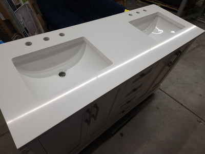 Ove Broadway 60" Double Sink Bathroom Vanity! (NEW/MISSING BACKSPLASH/CHIPPED CORNER)

-Brand new out of the box, has some light chips on two corners and front trim, photos shown