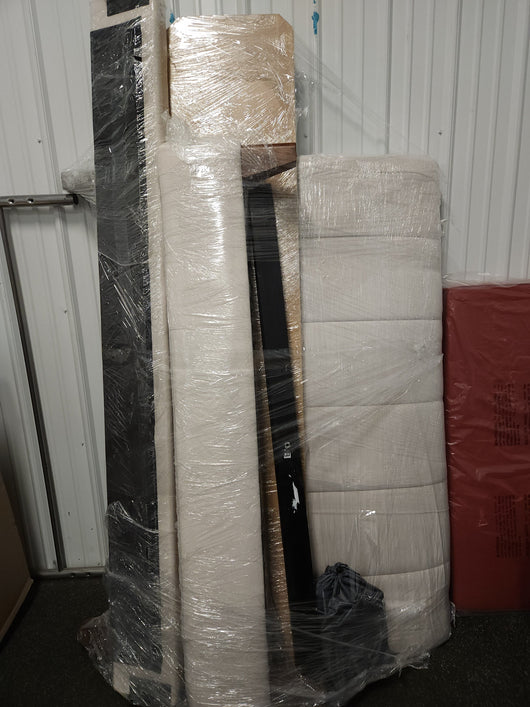 Piper Glen Queen Upholstered Bed, Beige!

-Brand new but out of the box wrapped in plastic. (Photos are shown. - Bed Was Looked over & Rewrapped to Keep New/Clean)