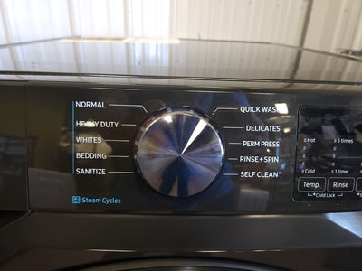 Samsung 4.5CuFt Front Load Washer with Steam!

-Brand new out of the box (Does Have a small indent under the door) - (Works perfectly, door must be pushed harder to close, Does Lock When Started)