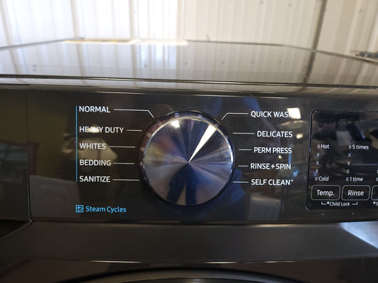 Samsung 4.5CuFt Front Load Washer with Steam!

-Brand new out of the box (Does Have a small indent under the door) - (Works perfectly, door must be pushed harder to close, Does Lock When Started)