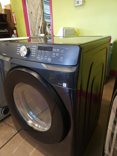Samsung - 7.5 Cu. Ft. Stackable Smart Electric Dryer with Steam and Sensor Dry - Black stainless steel!

-Brand new out of the box but does have some dents from shipping, photos shown!