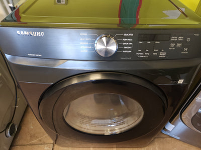 Samsung - 7.5 Cu. Ft. Stackable Smart Electric Dryer with Steam and Sensor Dry - Black stainless steel!

-Brand new out of the box but does have some dents from shipping, photos shown!