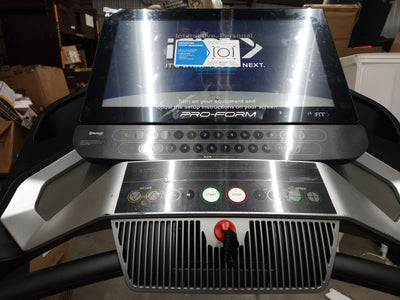 ProForm Pro 9000 Smart Treadmill!

-Brand new and already assembled! -(Has a small chip in plastic and color is rubbed off some under display Numbers, photos shown)