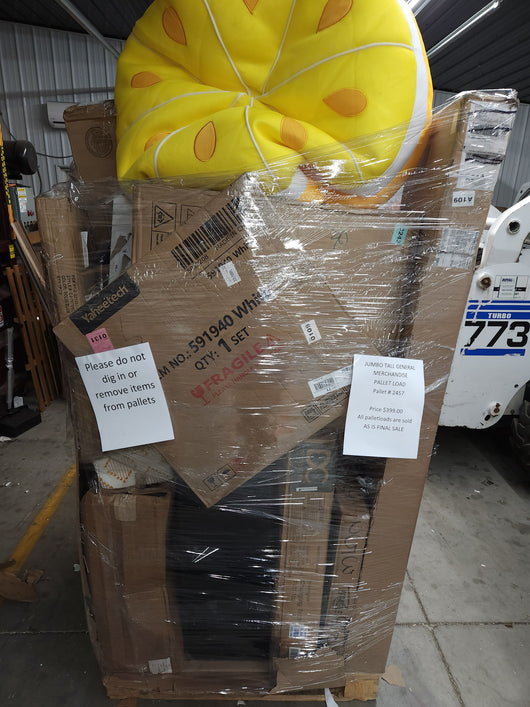 JUMBO LIQUIDATION PALLET- Number # 2457

 

$399 after 20 percent automatic discount at checkout 

 