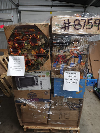 Jumbo huge liquidation pallet- over 7 ft tall ! Pallet number 8759
