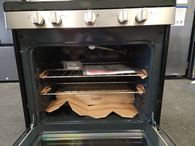 Frigidaire  30-in 5 Burners 5-cu ft Self-cleaning Freestanding Gas Range (Easycare Stainless Steel)!

-Brand new out of the box but is lightly dented from shipping, photos shown