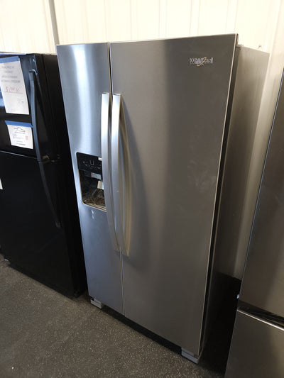 Whirlpool  21.4-cu ft Side-by-Side Refrigerator with Ice Maker (Fingerprint Resistant Stainless Steel)!

-Brand new, has very small indents on doors from shipping, photos shown
