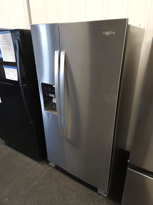 Whirlpool  21.4-cu ft Side-by-Side Refrigerator with Ice Maker (Fingerprint Resistant Stainless Steel)!

-Brand new, has very small indents on doors from shipping, photos shown