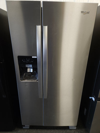 Whirlpool  21.4-cu ft Side-by-Side Refrigerator with Ice Maker (Fingerprint Resistant Stainless Steel)!

-Brand new, has very small indents on doors from shipping, photos shown