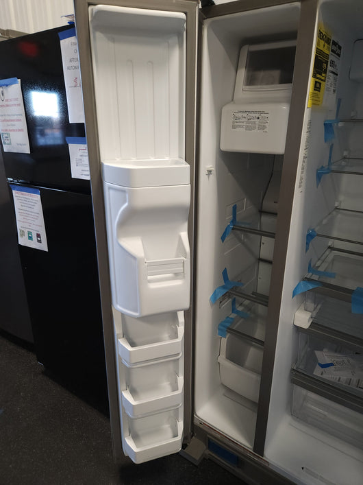 Whirlpool  21.4-cu ft Side-by-Side Refrigerator with Ice Maker (Fingerprint Resistant Stainless Steel)!

-Brand new, has very small indents on doors from shipping, photos shown