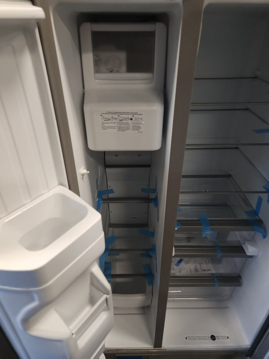 Whirlpool  21.4-cu ft Side-by-Side Refrigerator with Ice Maker (Fingerprint Resistant Stainless Steel)!

-Brand new, has very small indents on doors from shipping, photos shown