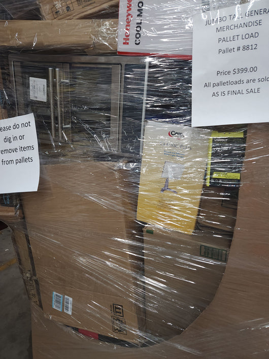 Jumbo huge liquidation pallet- over 7 ft tall ! Pallet number 8812!

 

$399 after automatic 20 percent off at checkout
