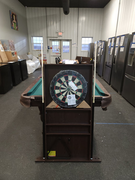 Barrington 90" Ball and Claw Leg Billiard, Pool Table with Cue Rack and Dartboard Set!