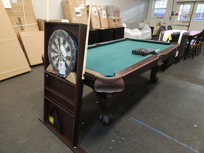 Barrington 90" Ball and Claw Leg Billiard, Pool Table with Cue Rack and Dartboard Set!