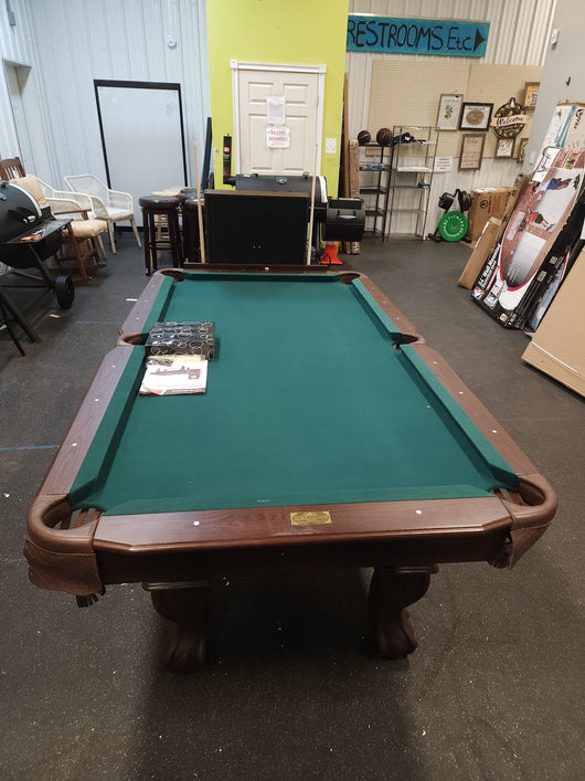 Barrington 90" Ball and Claw Leg Billiard, Pool Table with Cue Rack and Dartboard Set!