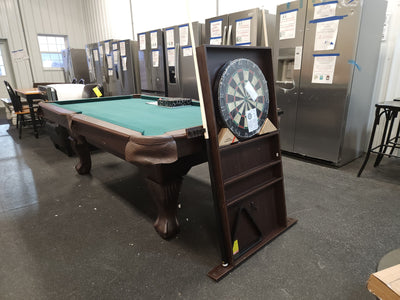 Barrington 90" Ball and Claw Leg Billiard, Pool Table with Cue Rack and Dartboard Set!