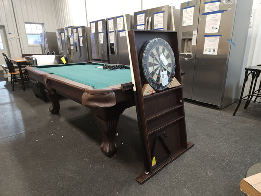Barrington 90" Ball and Claw Leg Billiard, Pool Table with Cue Rack and Dartboard Set!