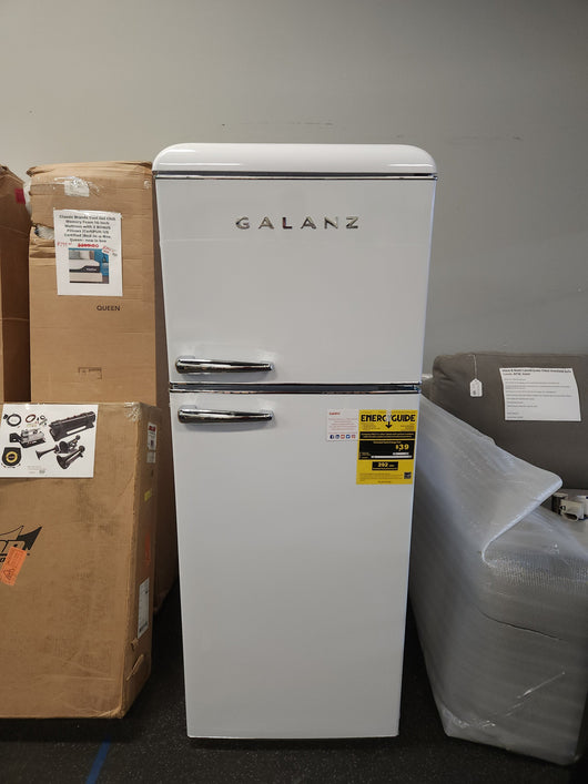 Galanz GLR10TWEEFR True Top Freezer Retro Refrigerator Frost Free Dual Door Fridge, Adjustable Electrical Thermostat Control, 10.0 Cu Ft, White!
